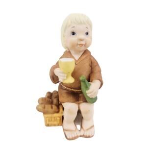 Vintage Porcelain Christian Figurine With Wine & Bread Body Of Christ Eucharist